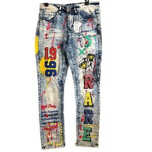 NWT Rue21 Premium Supreme Flex Skinny Graphic Comic Print Distressed Jeans 32x30